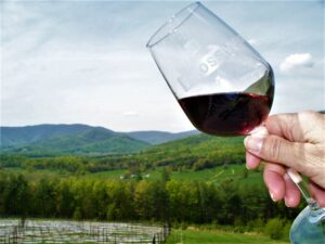 Wine glass with mountains