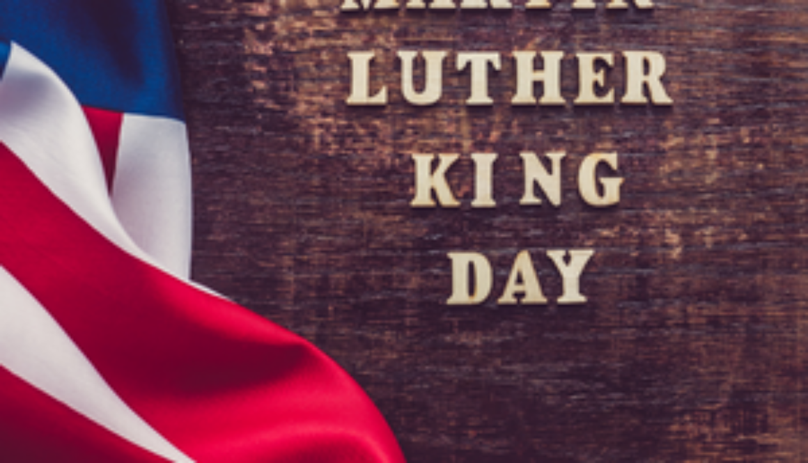 Martin Luther King's name with flag