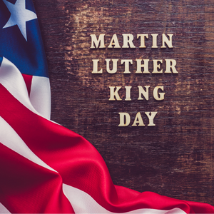 Martin Luther King's name with flag