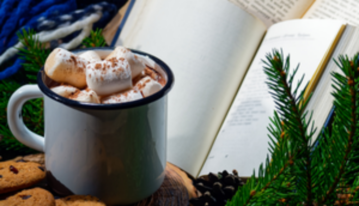 Hot cocoa, cookies, and books