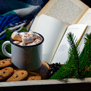 Hot cocoa, cookies, and books