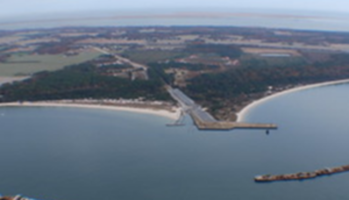 Aerial view of the Chesapeake Beach shoreline at Kiptopeke State Park on the Eastern Shore of Virginia