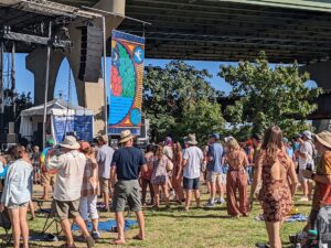 Stage and concert goers at JamPacked 2022, Brown's Island