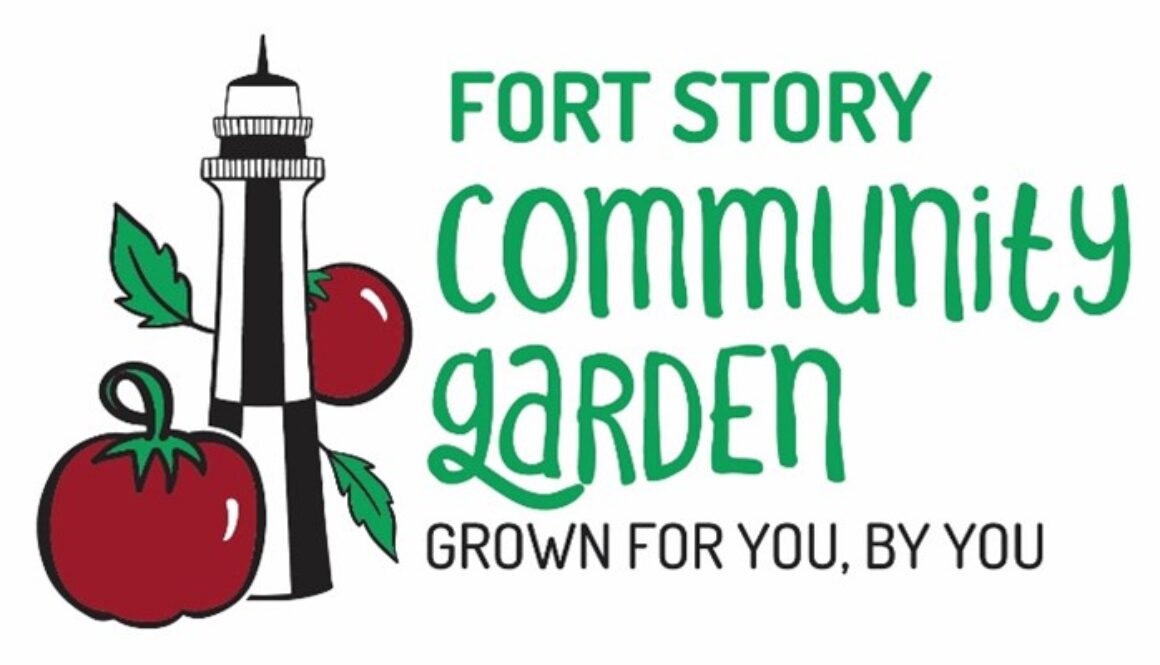 Fort Story Logo for their Community Garden, with lighthouse and tomato