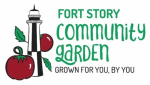Fort Story Logo for their Community Garden, with lighthouse and tomato