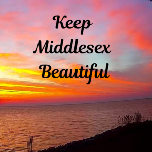 Sunset on a beach with words Keep Middlesex Beautiful
