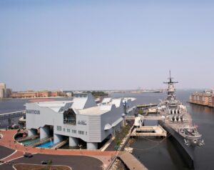 Nauticus Museum in Norfolk, VA as seen from the air