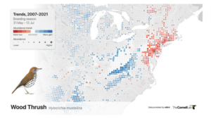 Map indicating the breeding increase or decrease in the USA